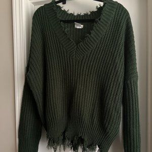 Main Strip Emerald Distressed Sweater (EUC)